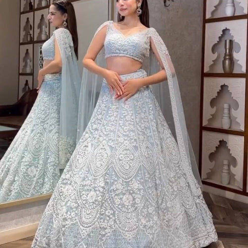 Gray Color Thread With Sequence Work Designer Lehenga Choli