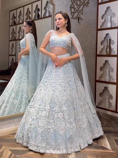 Gray Color Thread With Sequence Work Designer Lehenga Choli