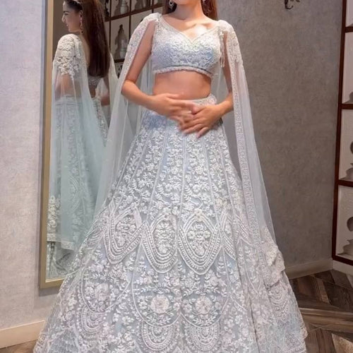 Gray Color Thread With Sequence Work Designer Lehenga Choli