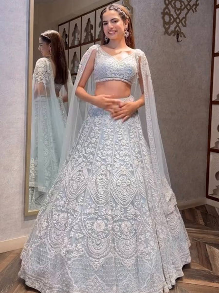 Gray Color Thread With Sequence Work Designer Lehenga Choli
