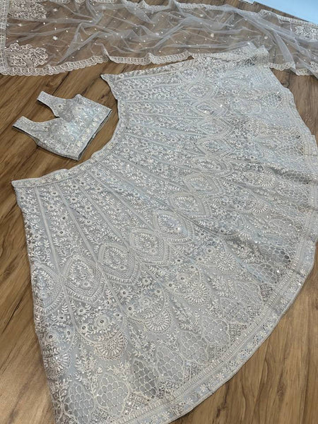 Gray Color Thread With Sequence Work Designer Lehenga Choli