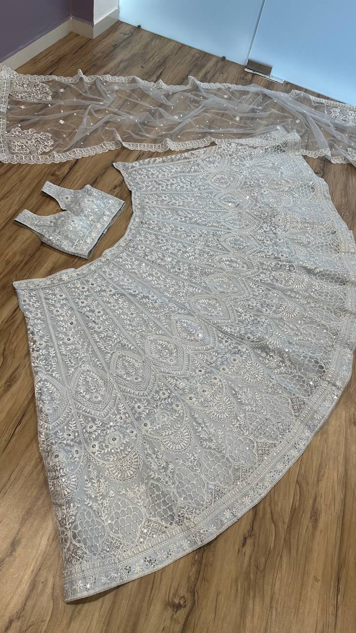 Gray Color Thread With Sequence Work Designer Lehenga Choli