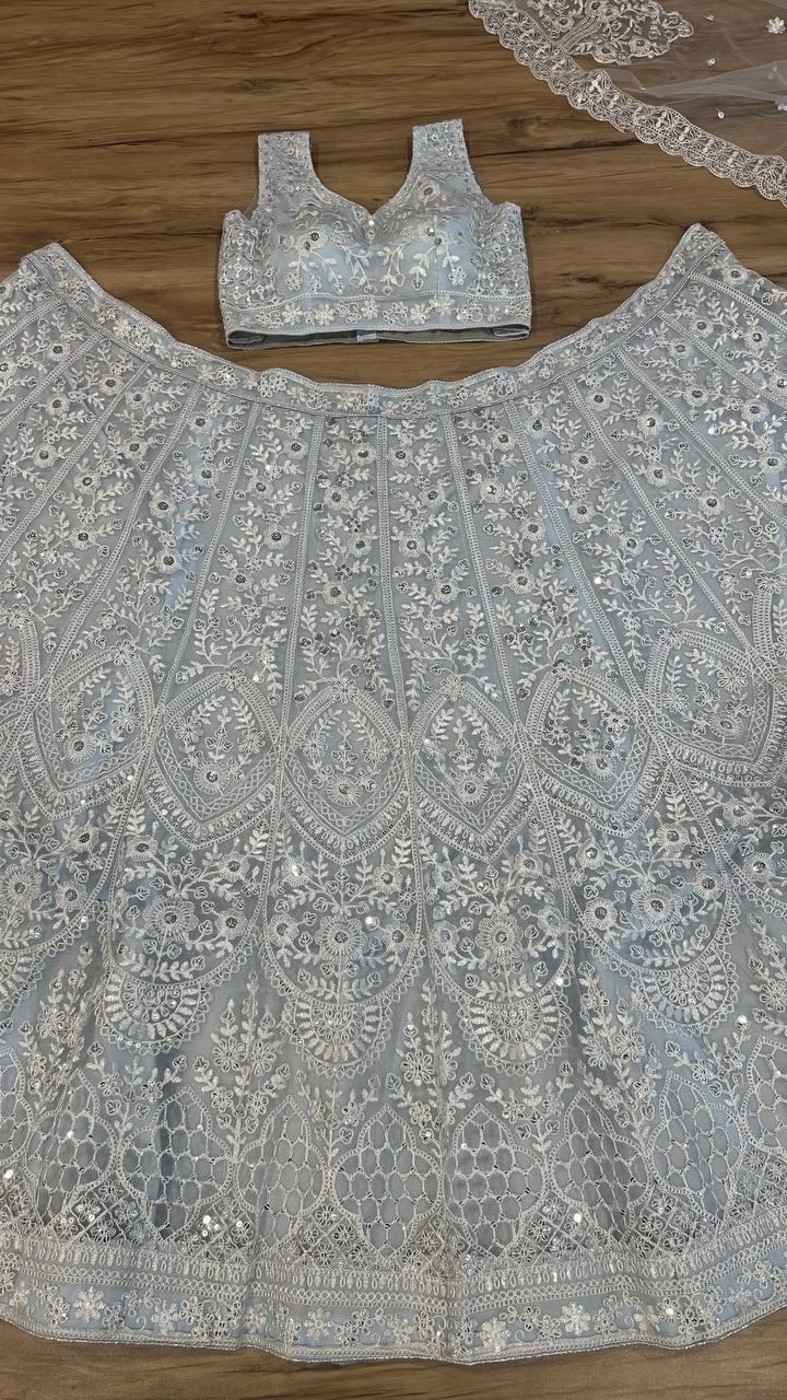 Gray Color Thread With Sequence Work Designer Lehenga Choli