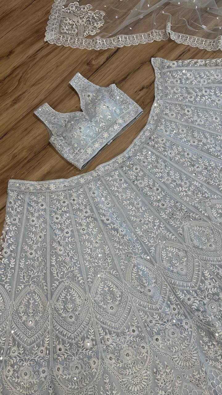 Gray Color Thread With Sequence Work Designer Lehenga Choli