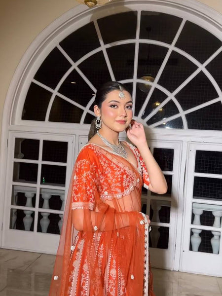 Orange Color Heavy Sequence With Thread Work  Designer Lehenga Choli