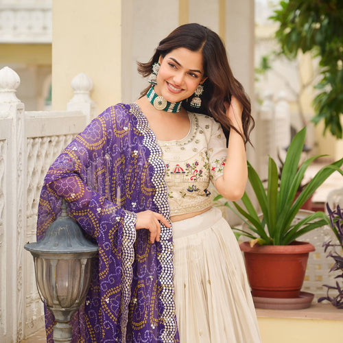 Off White Color Wedding Wear Designer Embroidery Lehenga Choli