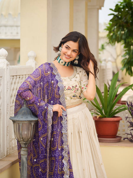 Off White Color Wedding Wear Designer Embroidery Lehenga Choli