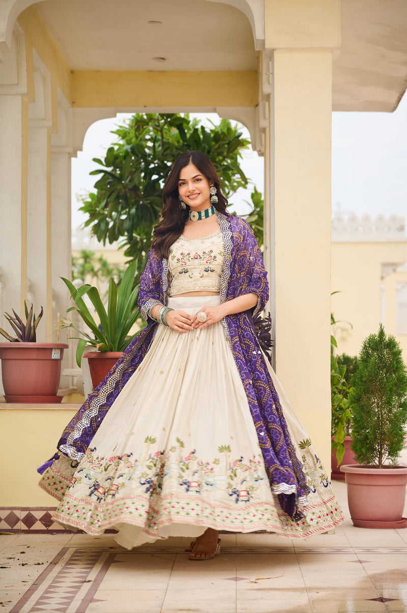 Off White Color Wedding Wear Designer Embroidery Lehenga Choli