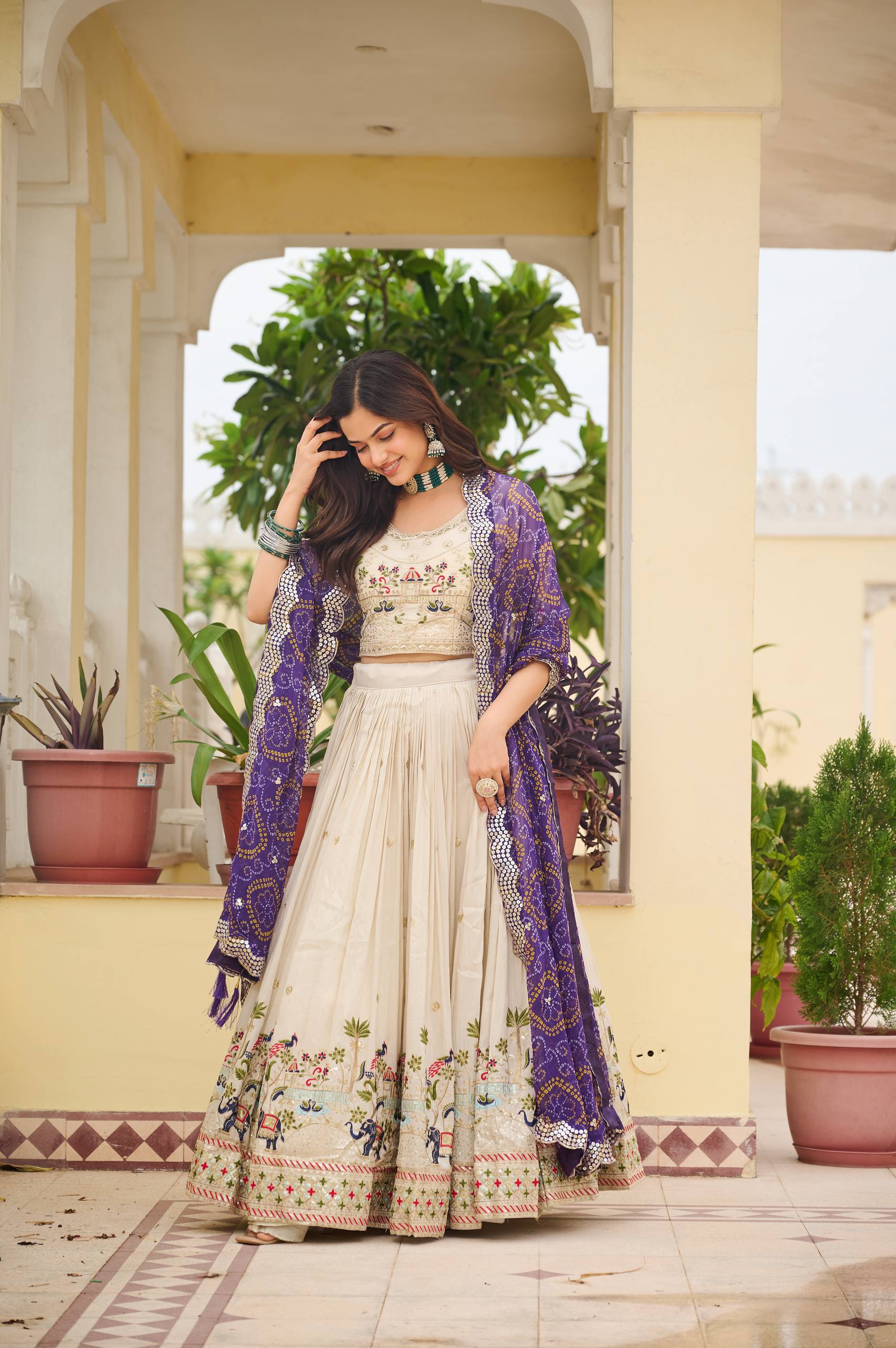 Off White Color Wedding Wear Designer Embroidery Lehenga Choli