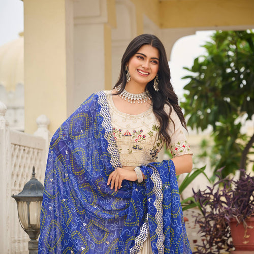 Off White Color Wedding Wear Designer Embroidery Lehenga Choli