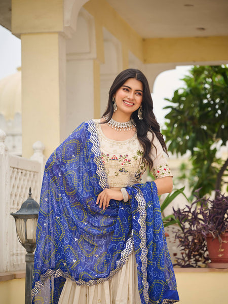 Off White Color Wedding Wear Designer Embroidery Lehenga Choli