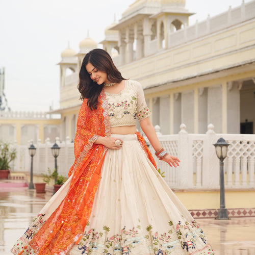 Off White Color Wedding Wear Designer Embroidery Lehenga Choli