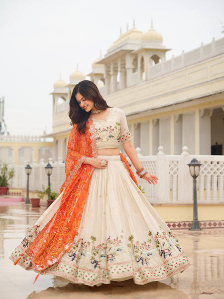 Off White Color Wedding Wear Designer Embroidery Lehenga Choli