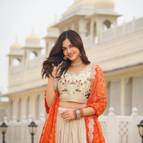 Off White Color Wedding Wear Designer Embroidery Lehenga Choli