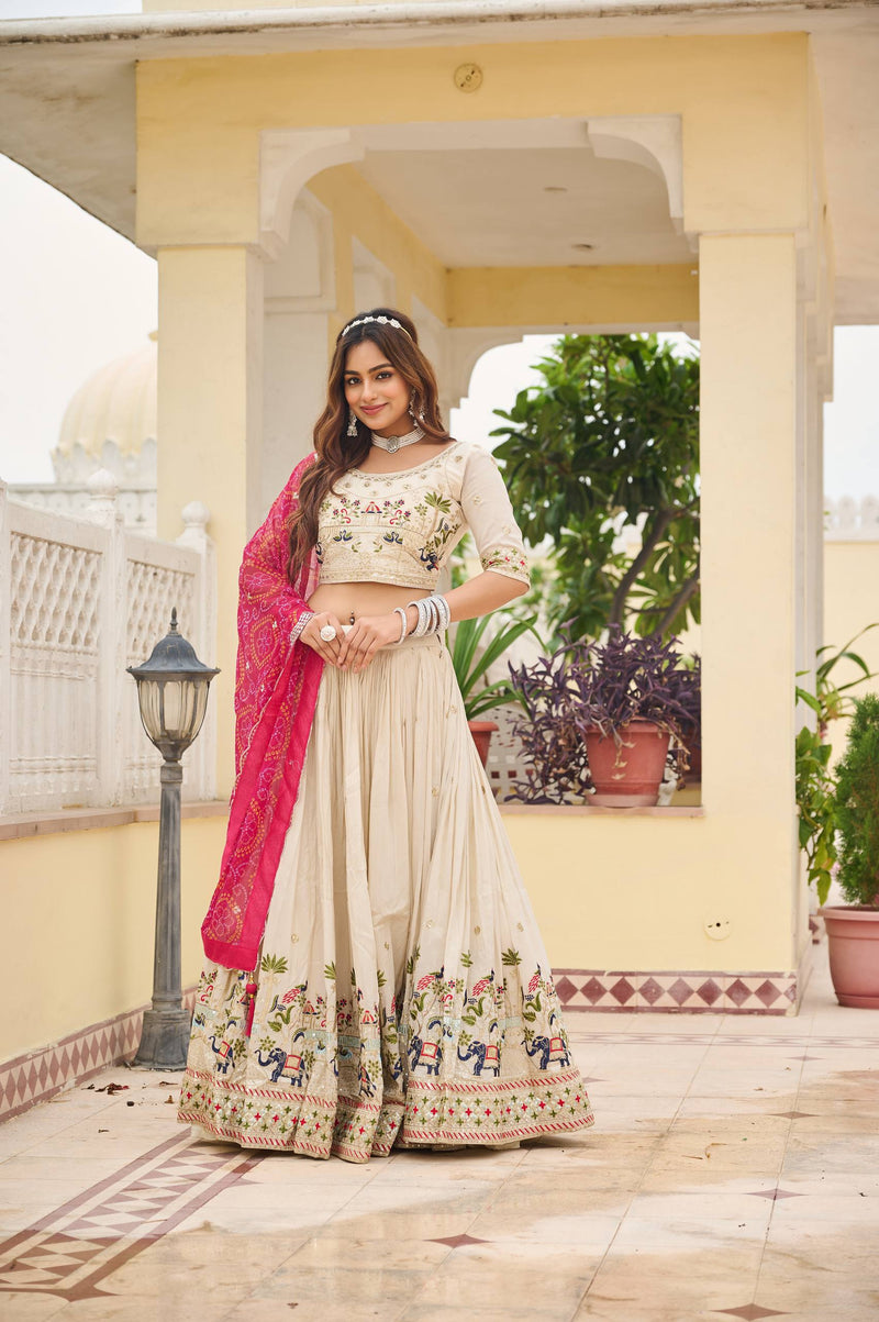 Off White Color Wedding Wear Designer Embroidery Lehenga Choli