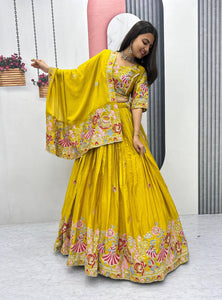 Yellow Color Wedding Wear Heavy Embroidery Work Lehenga Choli