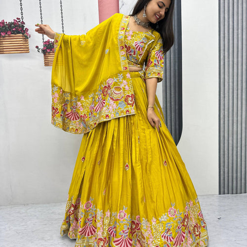 Yellow Color Wedding Wear Heavy Embroidery Work Lehenga Choli