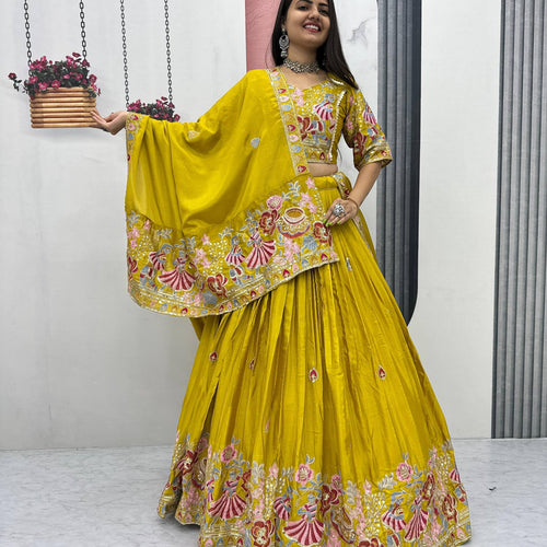 Yellow Color Wedding Wear Heavy Embroidery Work Lehenga Choli
