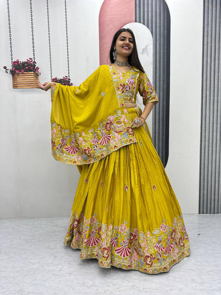 Yellow Color Wedding Wear Heavy Embroidery Work Lehenga Choli