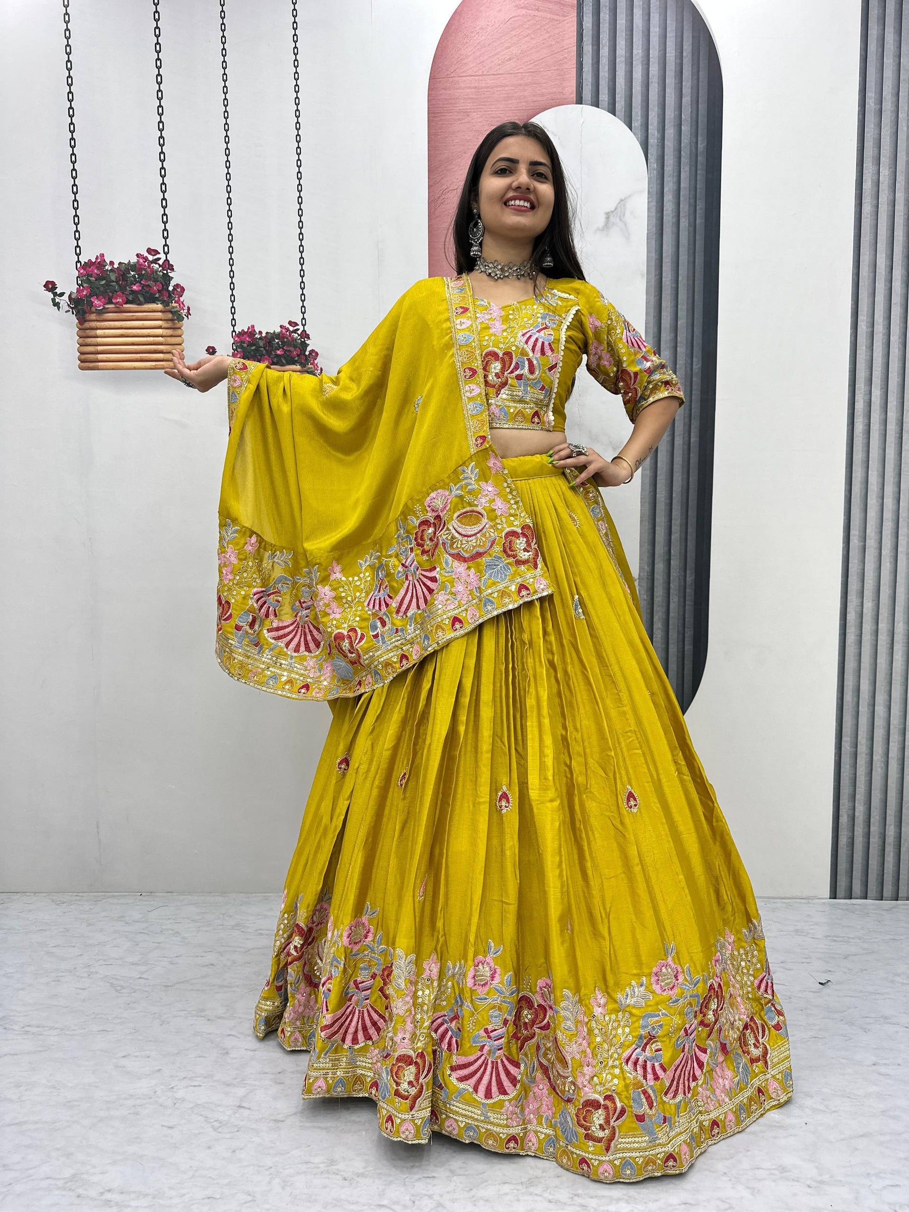 Yellow Color Wedding Wear Heavy Embroidery Work Lehenga Choli