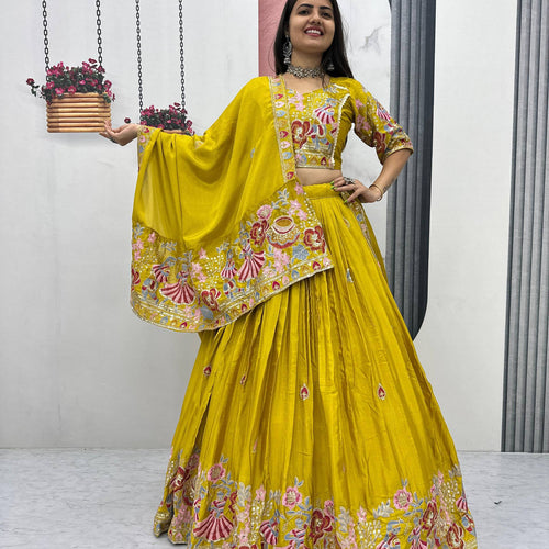 Yellow Color Wedding Wear Heavy Embroidery Work Lehenga Choli
