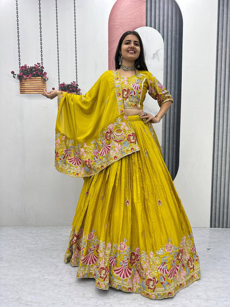 Yellow Color Wedding Wear Heavy Embroidery Work Lehenga Choli
