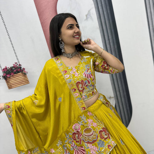 Yellow Color Wedding Wear Heavy Embroidery Work Lehenga Choli