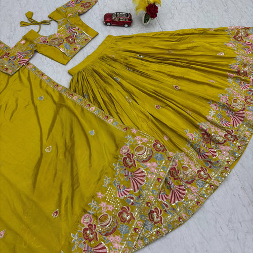Yellow Color Wedding Wear Heavy Embroidery Work Lehenga Choli