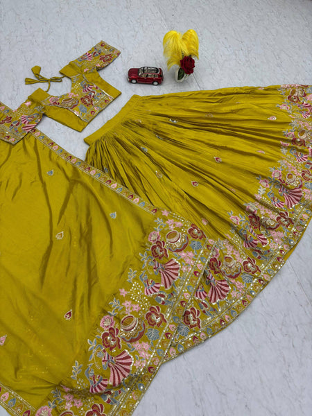 Yellow Color Wedding Wear Heavy Embroidery Work Lehenga Choli