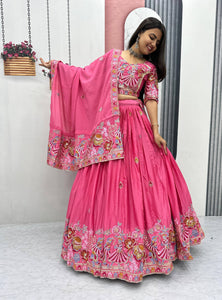 Hot Pink Color Wedding Wear Heavy Embroidery Work Lehenga Choli