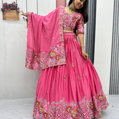 Hot Pink Color Wedding Wear Heavy Embroidery Work Lehenga Choli