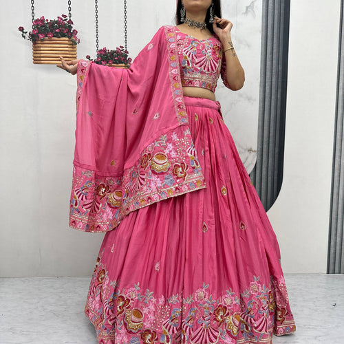 Hot Pink Color Wedding Wear Heavy Embroidery Work Lehenga Choli