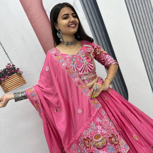 Hot Pink Color Wedding Wear Heavy Embroidery Work Lehenga Choli