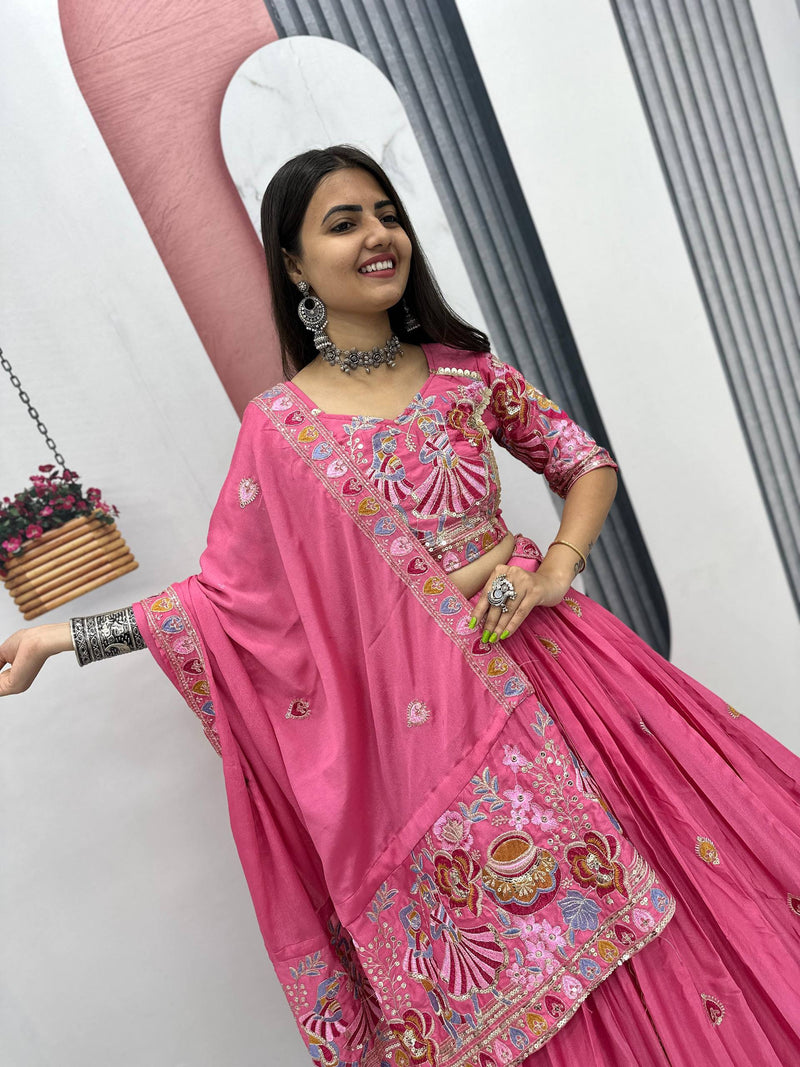 Hot Pink Color Wedding Wear Heavy Embroidery Work Lehenga Choli