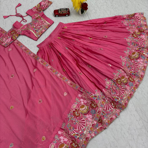 Hot Pink Color Wedding Wear Heavy Embroidery Work Lehenga Choli