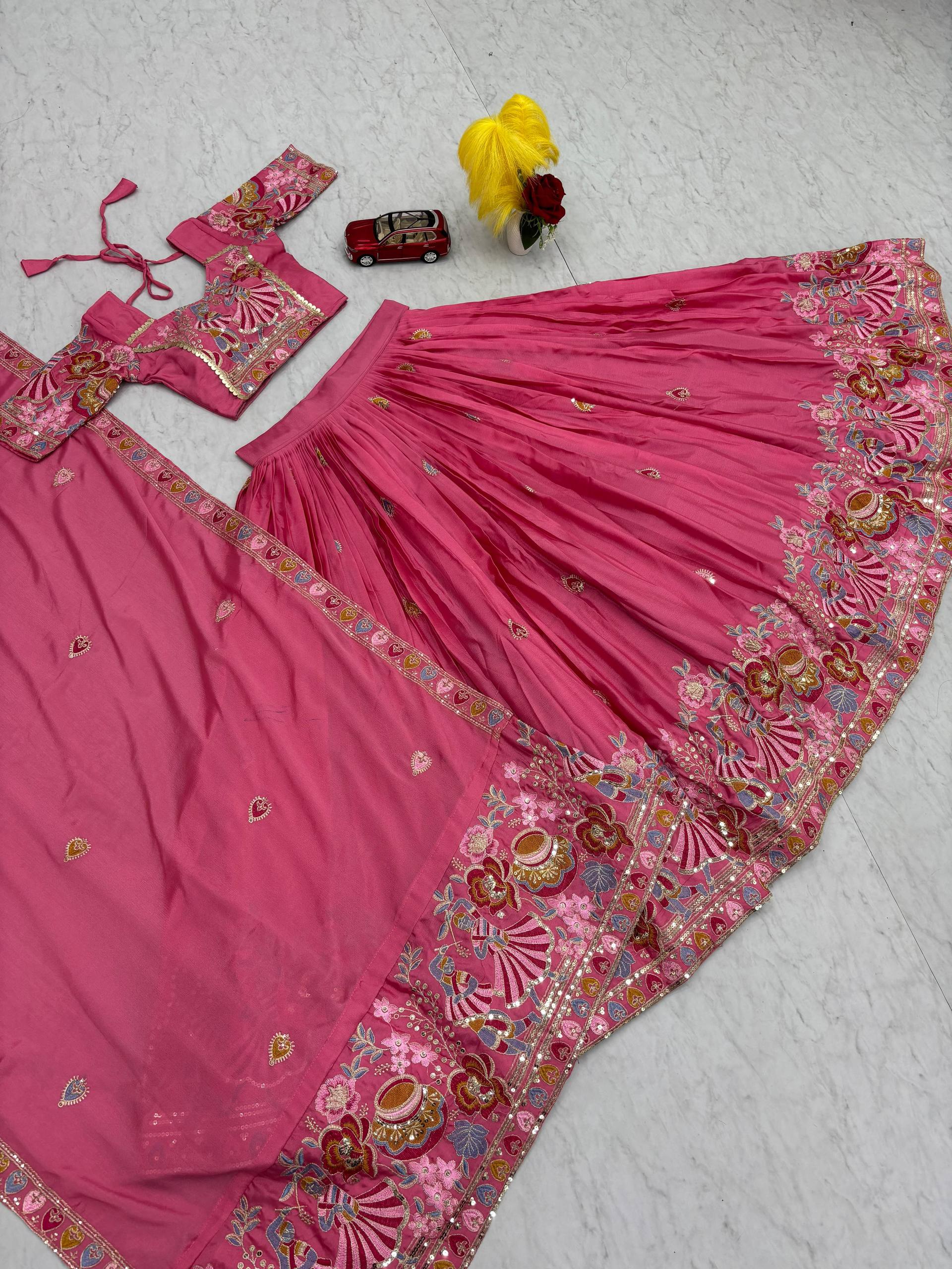 Hot Pink Color Wedding Wear Heavy Embroidery Work Lehenga Choli