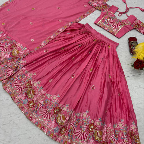 Hot Pink Color Wedding Wear Heavy Embroidery Work Lehenga Choli
