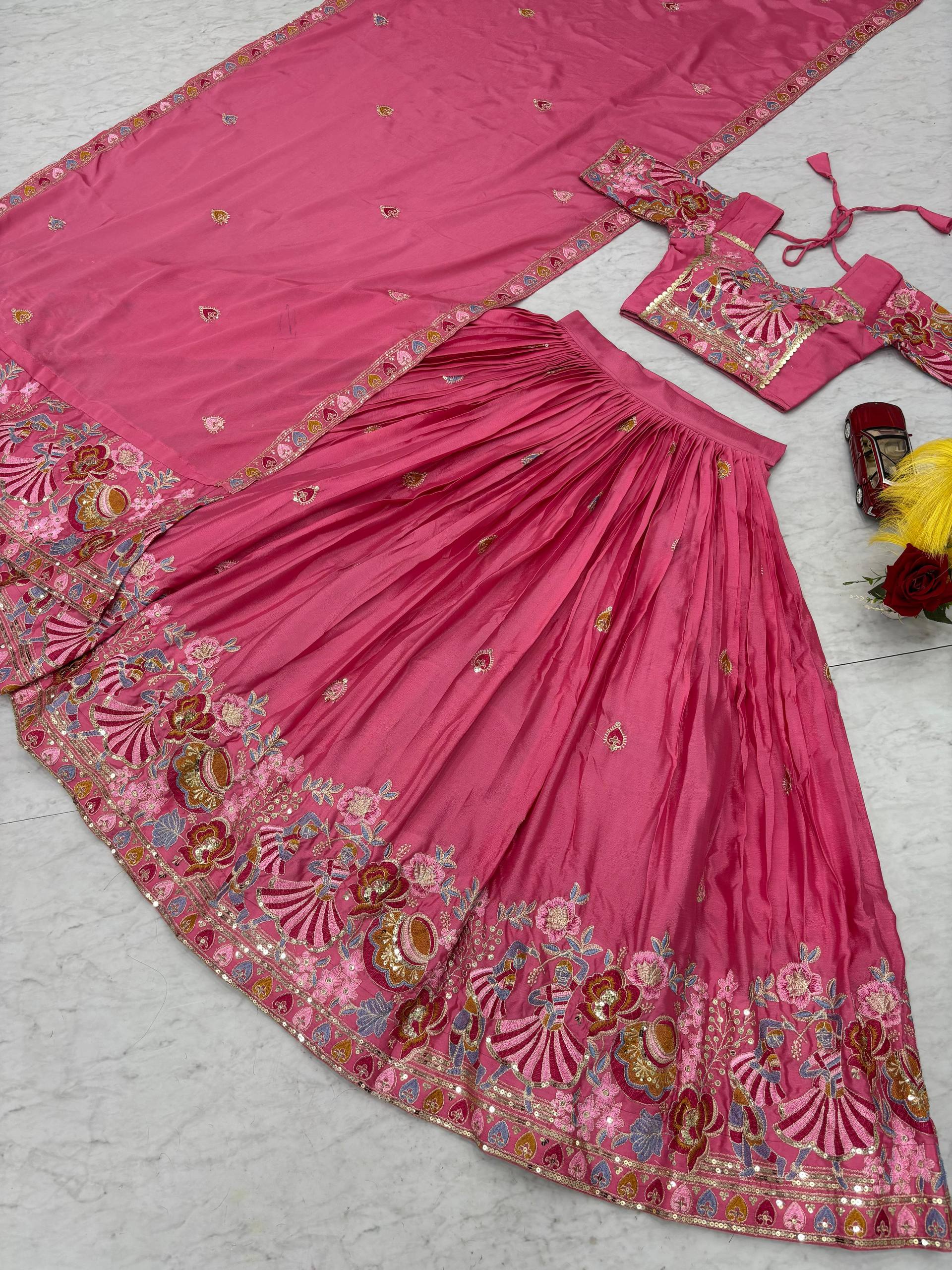 Hot Pink Color Wedding Wear Heavy Embroidery Work Lehenga Choli