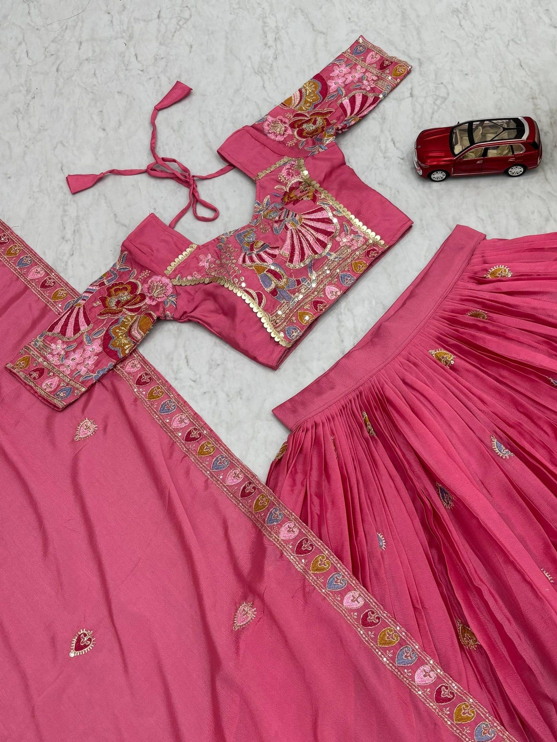 Hot Pink Color Wedding Wear Heavy Embroidery Work Lehenga Choli
