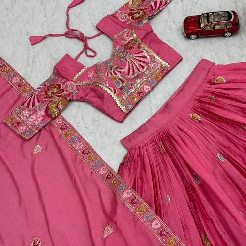 Hot Pink Color Wedding Wear Heavy Embroidery Work Lehenga Choli