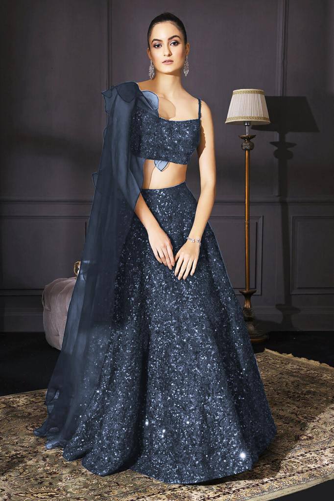 Gray Color Heavy Sequence Work  Designer Lehenga Choli