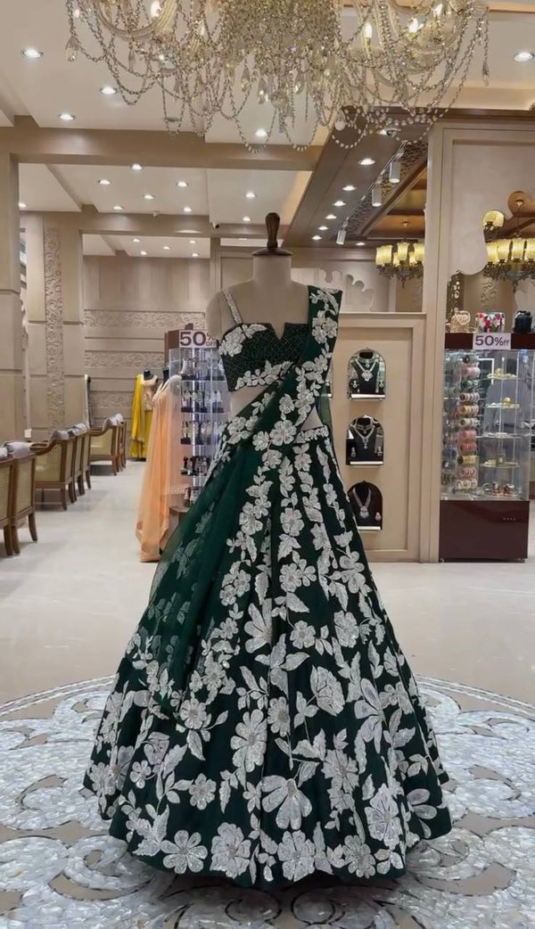Bottle Green Color Heavy Sequence Work  Designer Lehenga Choli