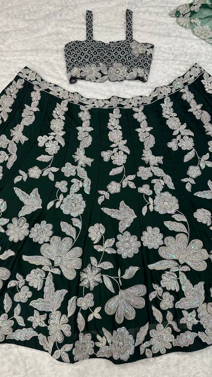 Bottle Green Color Heavy Sequence Work  Designer Lehenga Choli