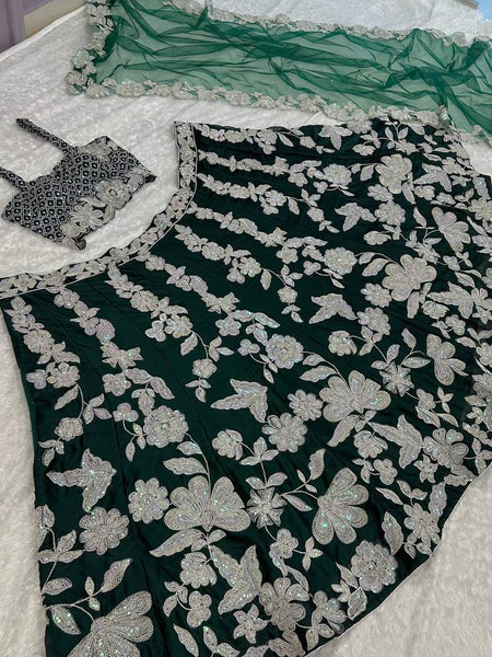 Bottle Green Color Heavy Sequence Work  Designer Lehenga Choli