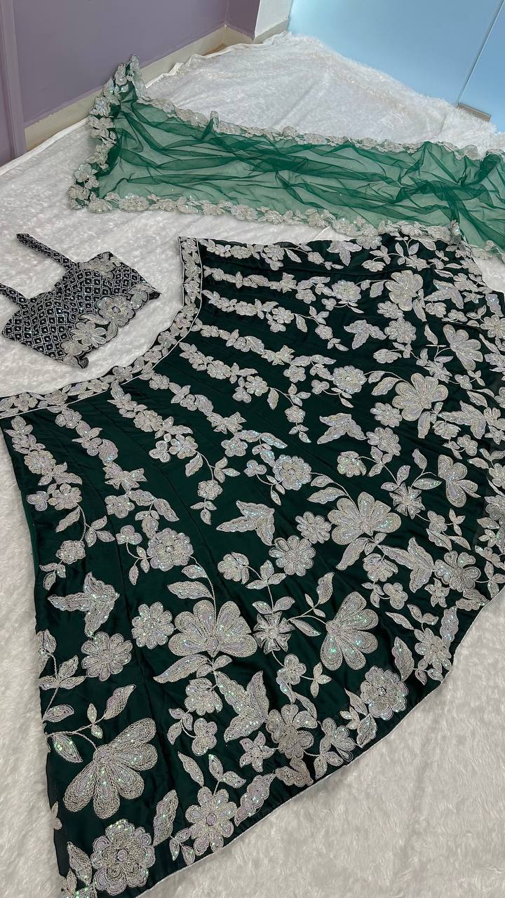Bottle Green Color Heavy Sequence Work  Designer Lehenga Choli
