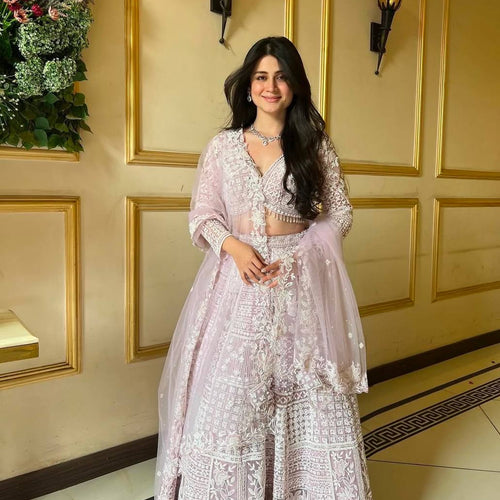 Pink Color Heavy Thread Sequence Work Designer Wedding Wear Lehenga Choli