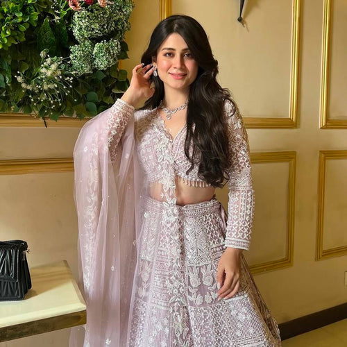 Pink Color Heavy Thread Sequence Work Designer Wedding Wear Lehenga Choli