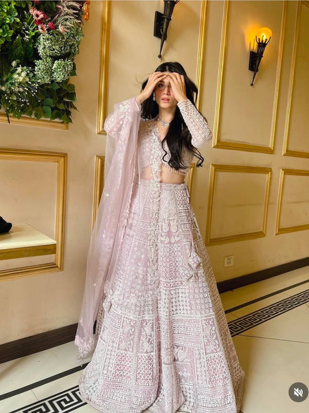 Pink Color Heavy Thread Sequence Work Designer Wedding Wear Lehenga Choli