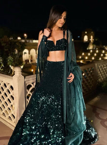 Rama Green Color Heavy Sequence Work Designer Pary Wear Lehenga Choli