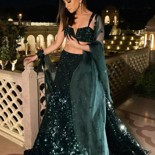 Rama Green Color Heavy Sequence Work Designer Pary Wear Lehenga Choli